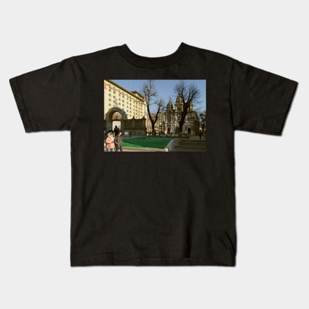 Out side the catholic church Kids T-Shirt by jasminewang